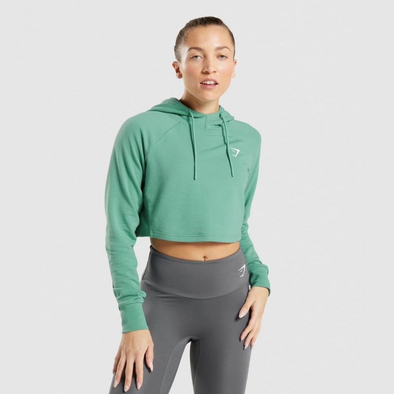 Sudadera con Capucha Gymshark Entrenamiento Cropped Verde | 53ECWQIZN