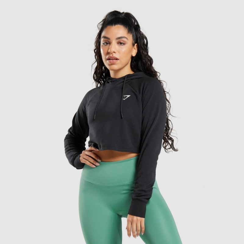Sudadera con Capucha Gymshark Entrenamiento Cropped Negras | 23FVSRATM