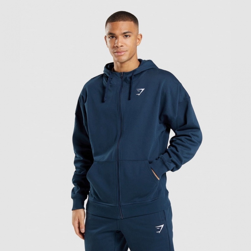 Sudadera con Capucha Gymshark Essential Oversized Zip Up Azul Marino | 41WOSAKUH