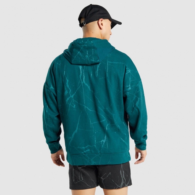 Sudadera con Capucha Gymshark Power Zip Up Teal Print | 60MYILKDZ