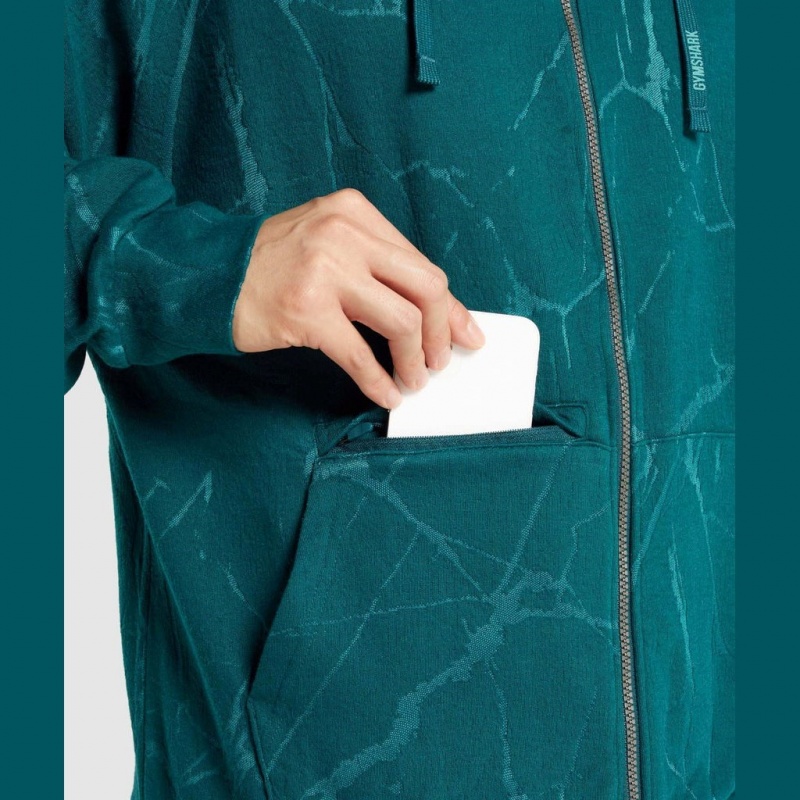 Sudadera con Capucha Gymshark Power Zip Up Teal Print | 60MYILKDZ