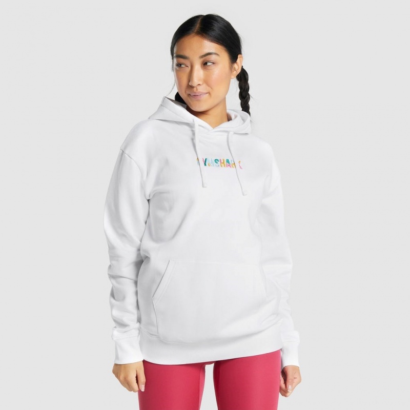 Sudadera con Capucha Gymshark Sundae Estampadas Oversized Blancas | 01HBREFAP