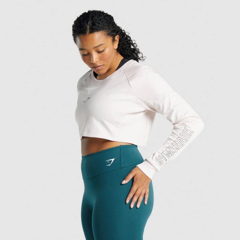 Suéteres Gymshark Apollo Estampadas Cropped Creme | 90ZBHNMEX
