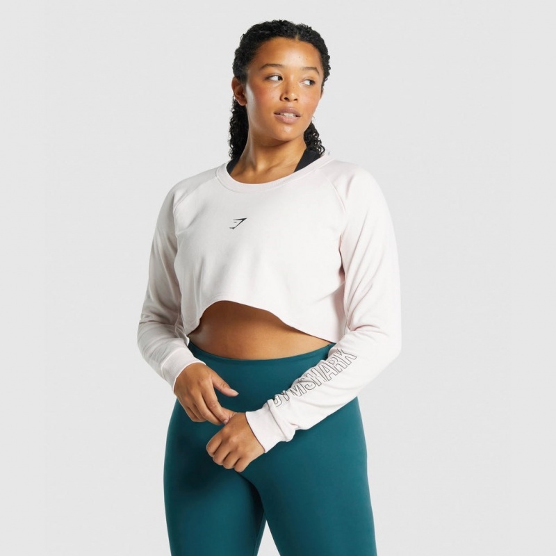 Suéteres Gymshark Apollo Estampadas Cropped Creme | 90ZBHNMEX