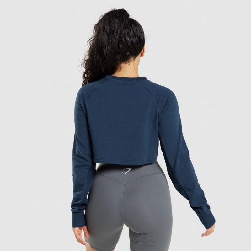 Suéteres Gymshark Entrenamiento Cropped Azul Marino | 73JTKGLCR