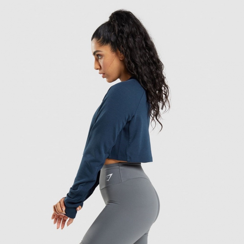 Suéteres Gymshark Entrenamiento Cropped Azul Marino | 73JTKGLCR
