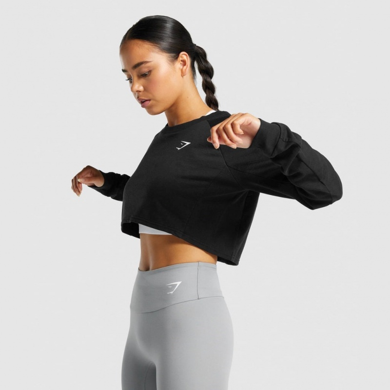 Suéteres Gymshark Entrenamiento Cropped Negras | 32XFQCBKO